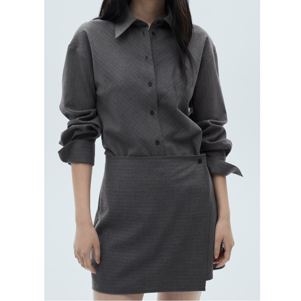 MANGO Pinstripe Wrap Shirtdress